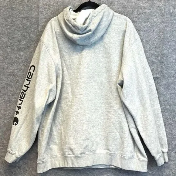 CARHARTT Men’s Hoodie Sweatshirt 3XL Heather Grey Logo Sleeve Loose Fit Pocket - Picture 11 of 14